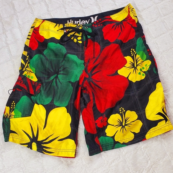 Hurley Other - Hurley Tropical Floral Black & Red Swim Trunks